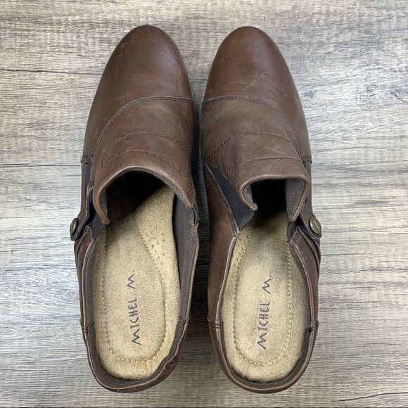 Michel M.~Women’s~Brown~Leather~Mules Heels~Size 10M  - Picture 8 of 9